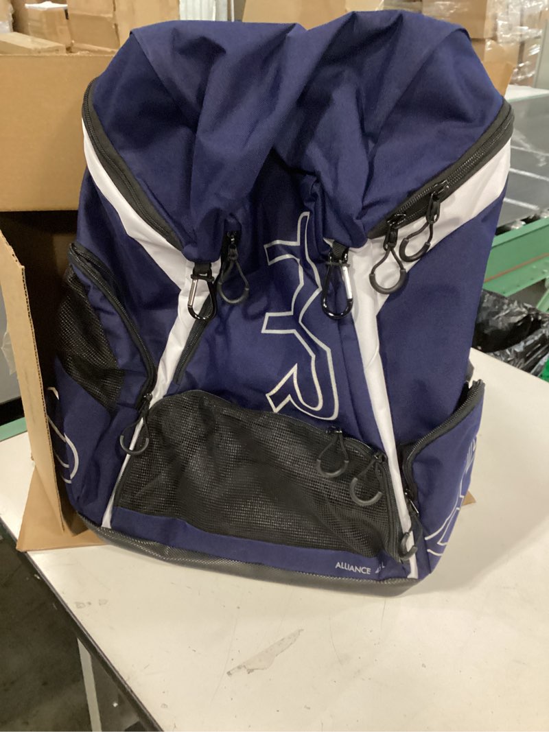 Condition photo showing Good Condition for Alliance Backpack TYR Wet/Dry Athletic Gym and Pool Bag for Men and Women - Separate Wet/Dry Compartments, 45L Capacity, Ergonomic, Water-Resistant - Available in Team Colors 45 Liter White/Navy