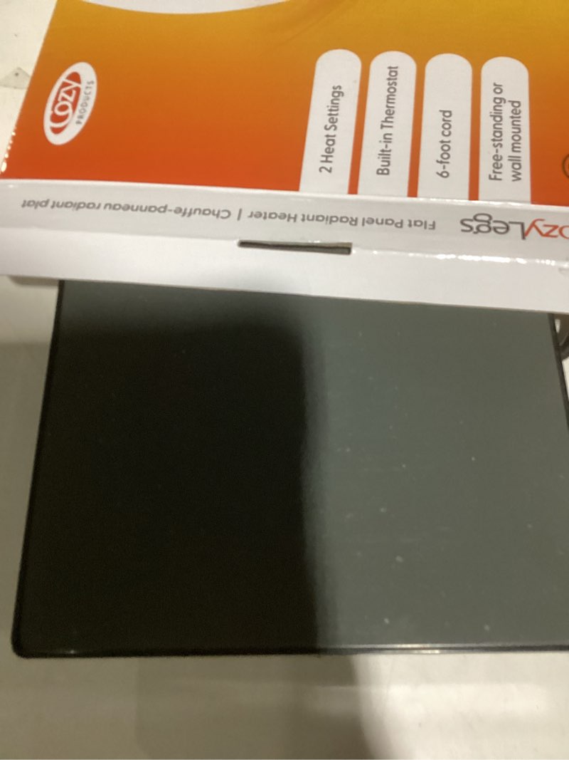 Condition photo showing New/Like New for Cozy Products New and Improved Cozy Legs, Flat Panel Space Heater for Home and Office, Portable Heater with Built-in Thermostat, 200-watt, Energy-Efficient, 19" x 13" x 5/8", 5 lbs., Black