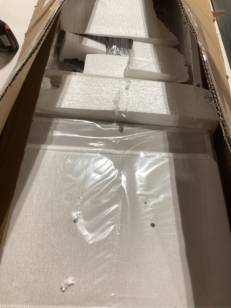 Condition photo showing As Is for Wide TV Stand Modern TV Console, 9 Drawers Dresser for Bedroom, Fabric Storage Cabinet, Chest of Drawers for Closet, Nursery, Living Room?White? White-retro Top Incomplete 