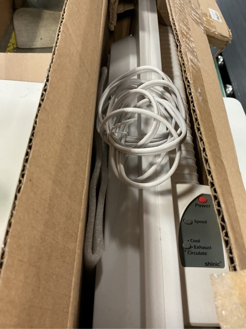 Condition photo showing Good Condition for shinic window fan with reversible airflow quiet, twin 9" blades, full remote control, 3 functions-3 speeds, bathroom kitchen window exhaust fan, width adjustable (from 23.8" to 37") etl certified window fan with foam seal strip white