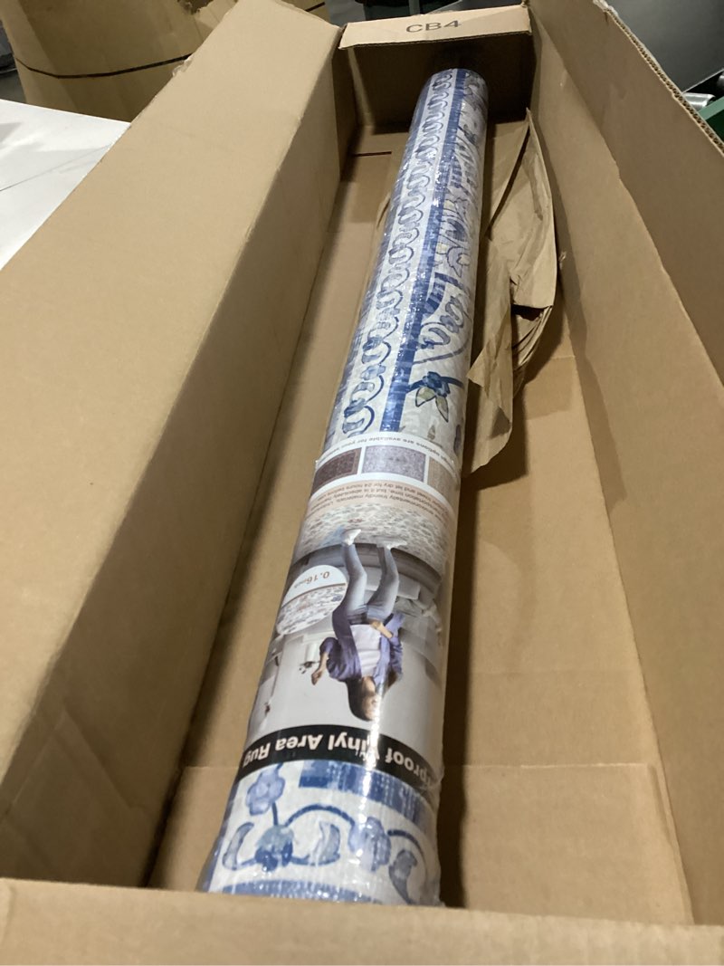 Condition photo showing New/Like New for 4x6 durable vinyl rugs for living room, vintage floral pattern for dining room, bedroom, home office, bobo blue non-slip large rugs for indoor&outdoor rv, deck, backyard, balcony, modern home decor blue 4x6(vinyl?