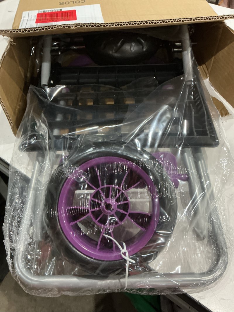 Condition photo showing As Is for (bag not included)dbest products trolley dolly purple foldable shopping cart for groceries with wheels and removable bag and rolling personal handtruck standard, 1 unit cart purple