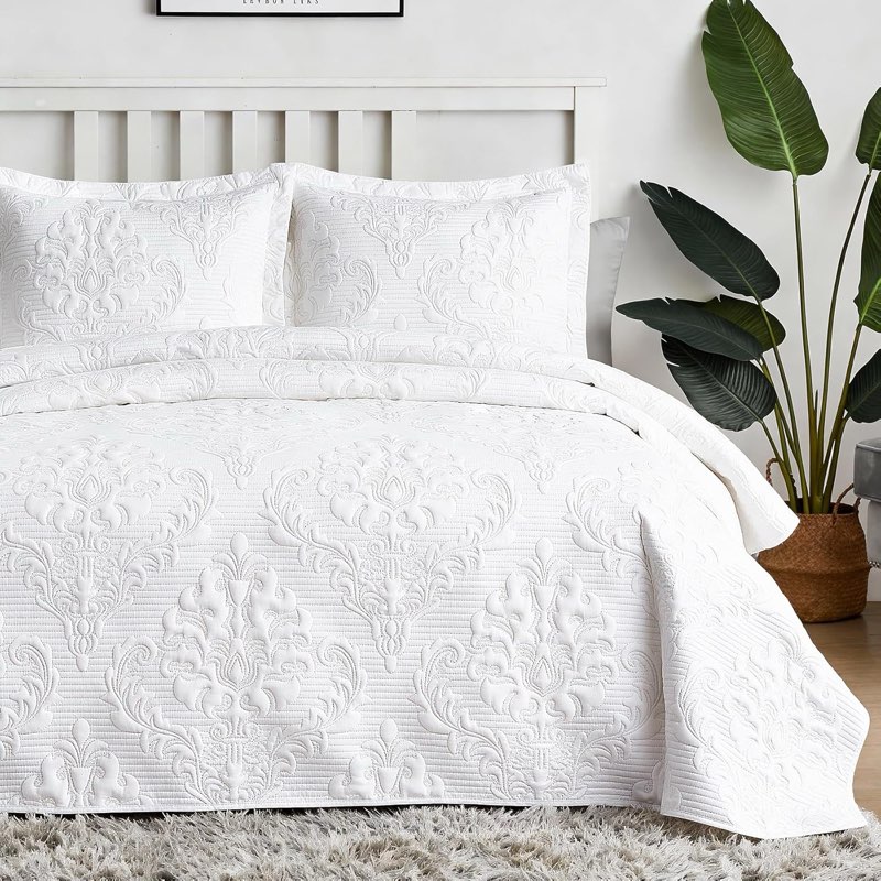 Hansleep King Quilt White Size queen, 3 Piece (1 Quilt, 2 Shams)