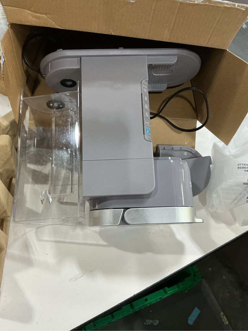 Condition photo showing As Is for keurig k-iced coffee maker, single serve k-cup pod iced coffee maker, with hot and cold coffee capabilities, brews any k-cup pod, gray