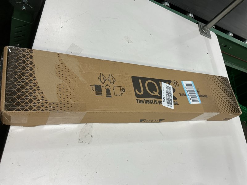 Condition photo showing New/Like New for JQK Bathroom Hardware Set, 5-Piece Bath Accessories Set Matte Black Wall Mount Includes 24 in Towel Bar, 9 in HT Bar, TP Holder, Towel Hook x 2, BAS105-PB 5-Piece Black