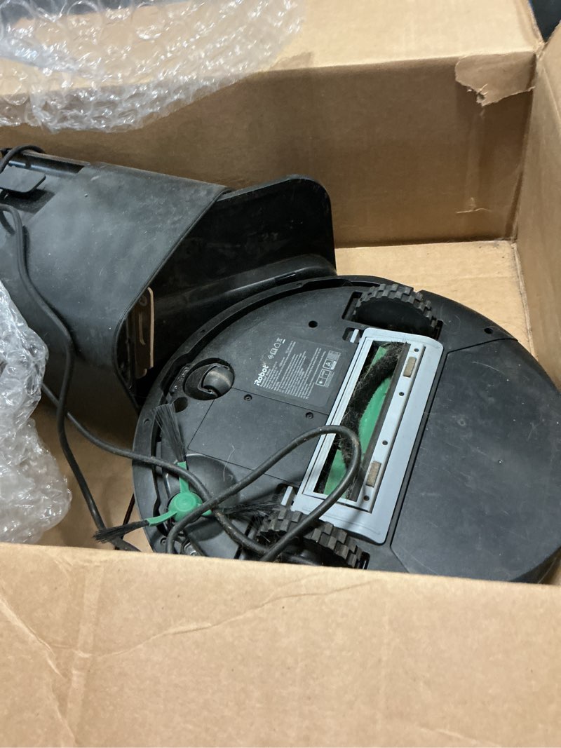 Condition photo showing As Is for irobot roomba 105 vac robot vacuum with autoempty dock - self-empties for 75 days, easy to use, intense power-lifting suction, lidar navigation, multi-surface cleaning, cleans in neat rows roomba 105 vac ae