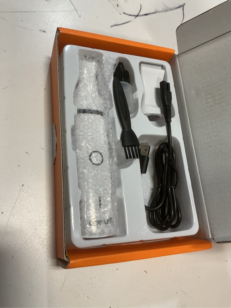 Condition photo showing As Is for oneisall dog clippers with double blades,cordless small pet hair grooming trimmer,low noise for trimming dog's hair around paws, eyes, ears, face, rump (white)