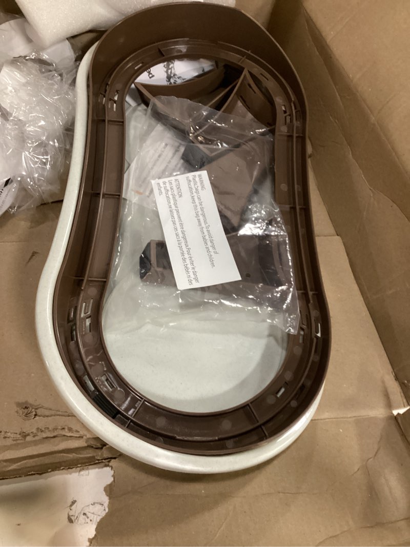 Condition photo showing Good Condition for dog bowl stand - 8.5 inch tall feeding tray for dogs and cats, dog bowl stands for large dogs with splash guard and non-skid feet by petmaker (brown) elevated