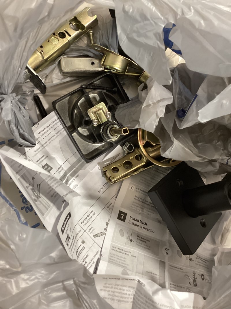 Condition photo showing As Is for kwikset halifax matte black interior or exterior double-cylinder deadbolt and keyed entry door