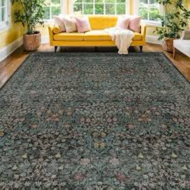 Vintage Dark Green Living Room Rug, 4x10 Washable Area Rugs for Dining Room Under Kitchen Table, Bed