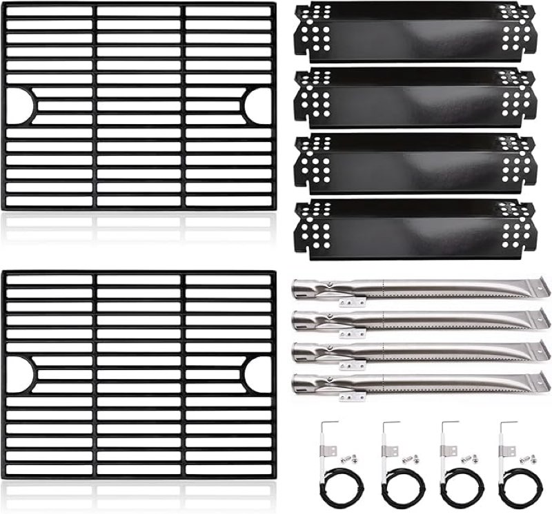 grill replacement cast iron grill grates, heat shield plates, burner tubes