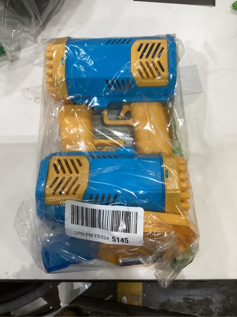 Condition photo showing New/Like New for 2 Bubble Gun with 2 Bottles Refill Solution for Kids, 40-Hole Light Up Rocket Bubble Machine for Toddlers 1-3, Blue Bubble Blaster Maker, Party Favors Toys for Boys Girls 4-8 Birthday Gifts 40 Holes-2 Blue