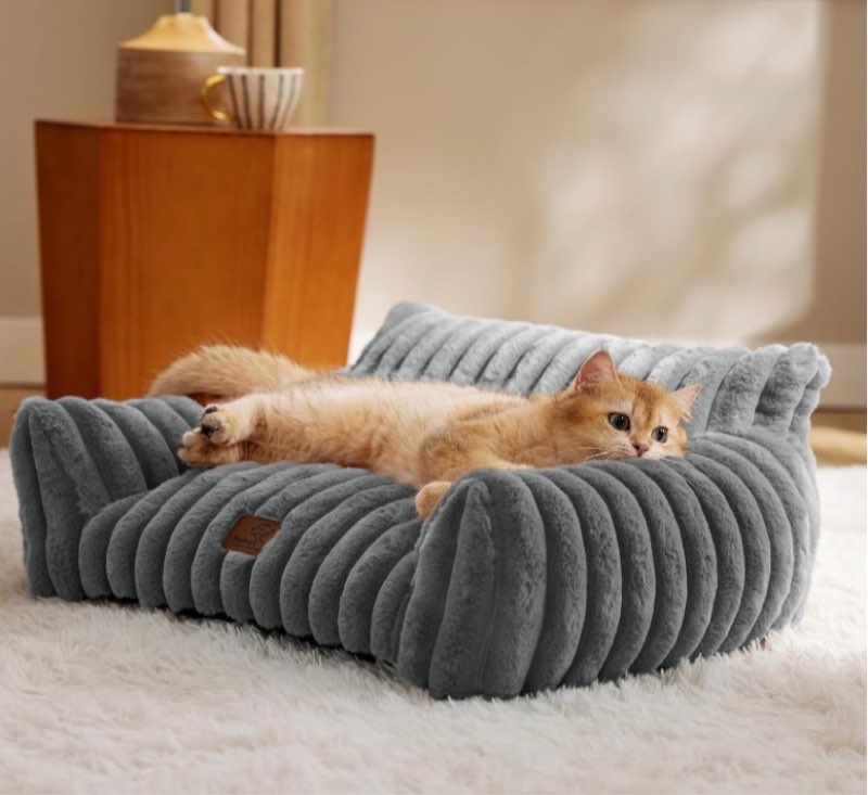 bedsure comfyfleece cat couch for pets - fluffy cat sofa with premium soft corduroy fleece, fuzzy pe