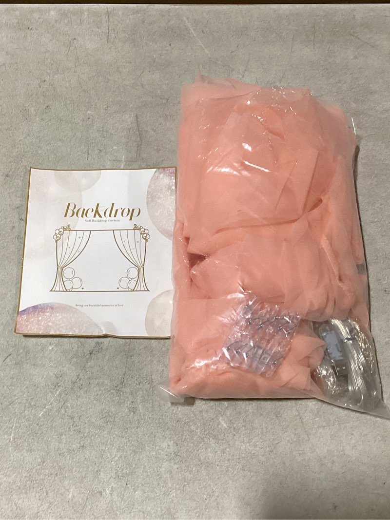Condition photo showing Good Condition for 10ft x 8ft peach backdrop curtain with lights string for parties, sheer tulle wedding photo backdrops drapes for baby shower birthday party decorations background for photography w5' x h8'(2 panels) peach