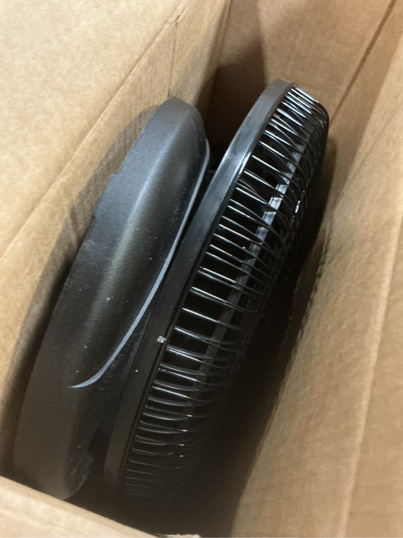 Condition photo showing As Is for Comfort Zone Oscillating Table Fan with Adjustable Tilt, Convenient Push Button Controls, Quiet, 12 inch, 3 Speed, Desk Fan, Airflow 7.25 ft/sec, Ideal for Home, Bedroom, Dorm & Office, CZ121BK Black