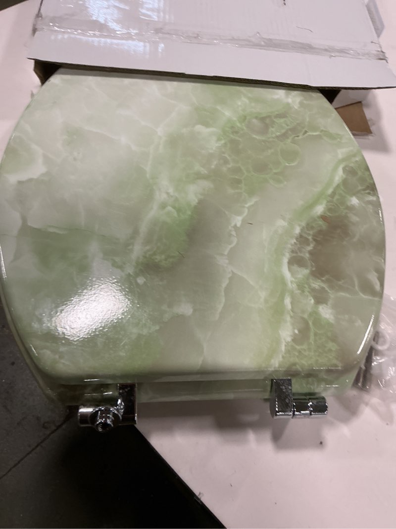 Condition photo showing Good Condition for Elongated Toilet Seat Natural Wood Toilet Seat with Zinc Alloy Hinges, Easy to Install also Easy to Clean, Anti-pinch Marble Toilet Seat by Angol Shiold (Elongated, Green Marble) Elongated-18.5” Green Marble