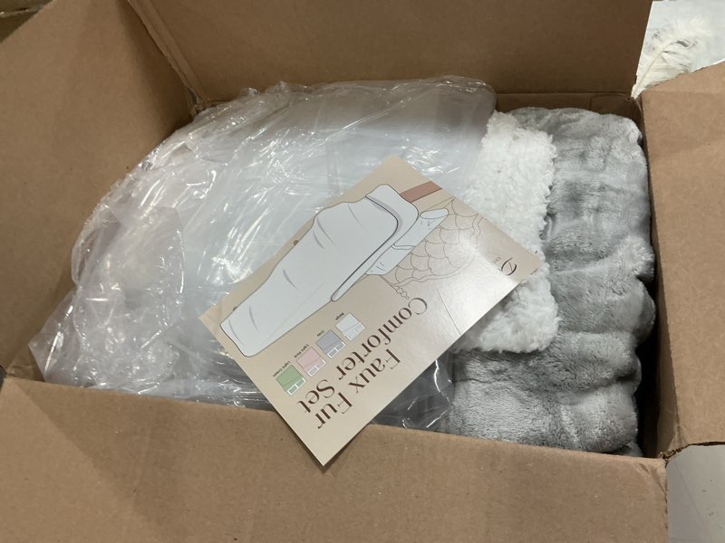 Condition photo showing As Is for BEDELITE Fluffy Queen Comforter Set - Super Soft Sherpa Grey Comforter for Queen Size Bed, Luxury Warm Bedding Set for Winter, Fuzzy Bed Set 3 Pieces (1 Comforter, 2 Pillowcases) Grey Queen