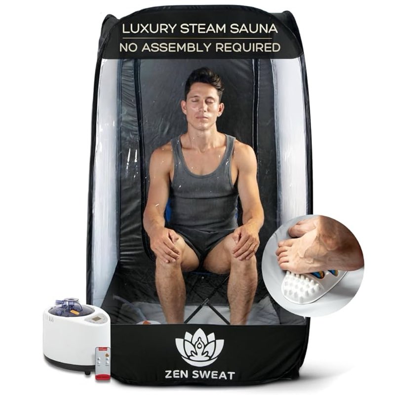 portable steam sauna tent for home — 2.6l steamer, 9 heat levels, remote, foldable chair, waterproof mat, foot massager