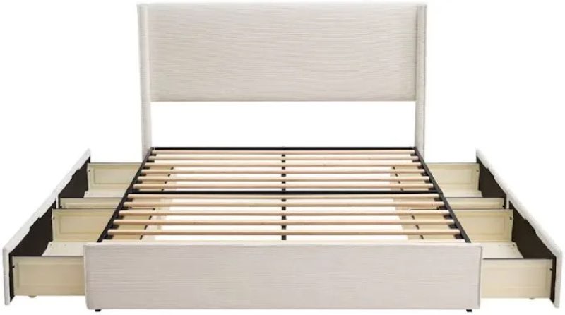 Incomplete box 1 only) Modern Wingback Upholstered Platform Bed Frame