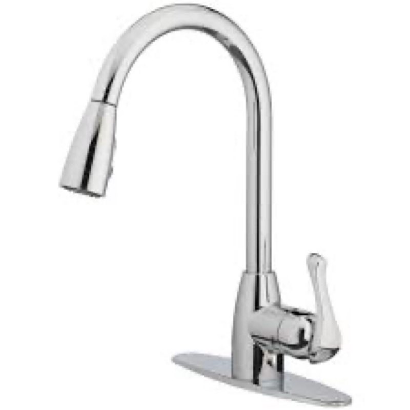 project source tucker chrome 1-handle deck-mount pull-down handle kitchen faucet