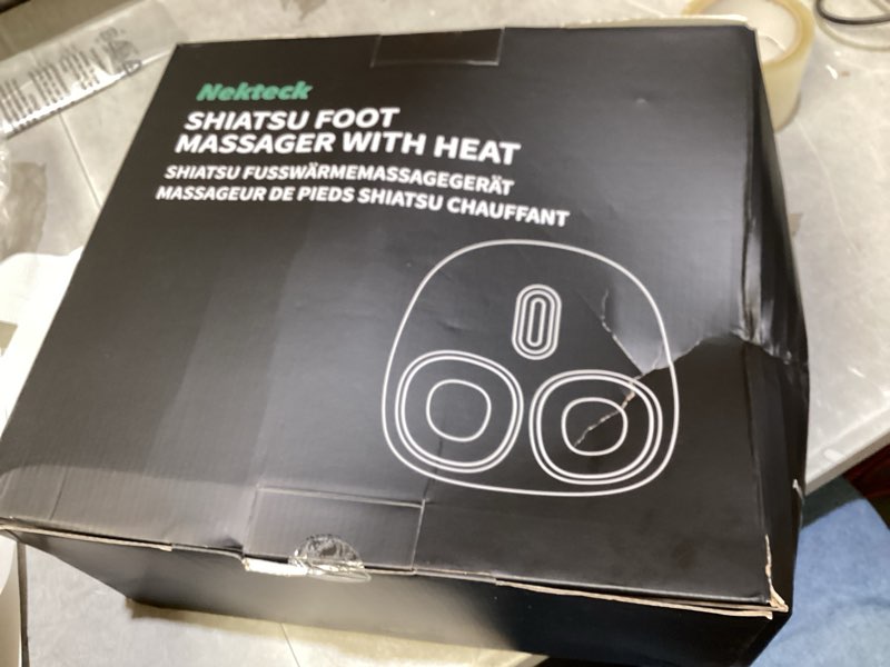 Condition photo showing As Is for nekteck shiatsu foot massager with heat [2026 upgraded], 3 modes deep kneading therapy air compression, feet massage for plantar fasciitis, relaxation gifts for men women mom dad birthday father's day gray regular