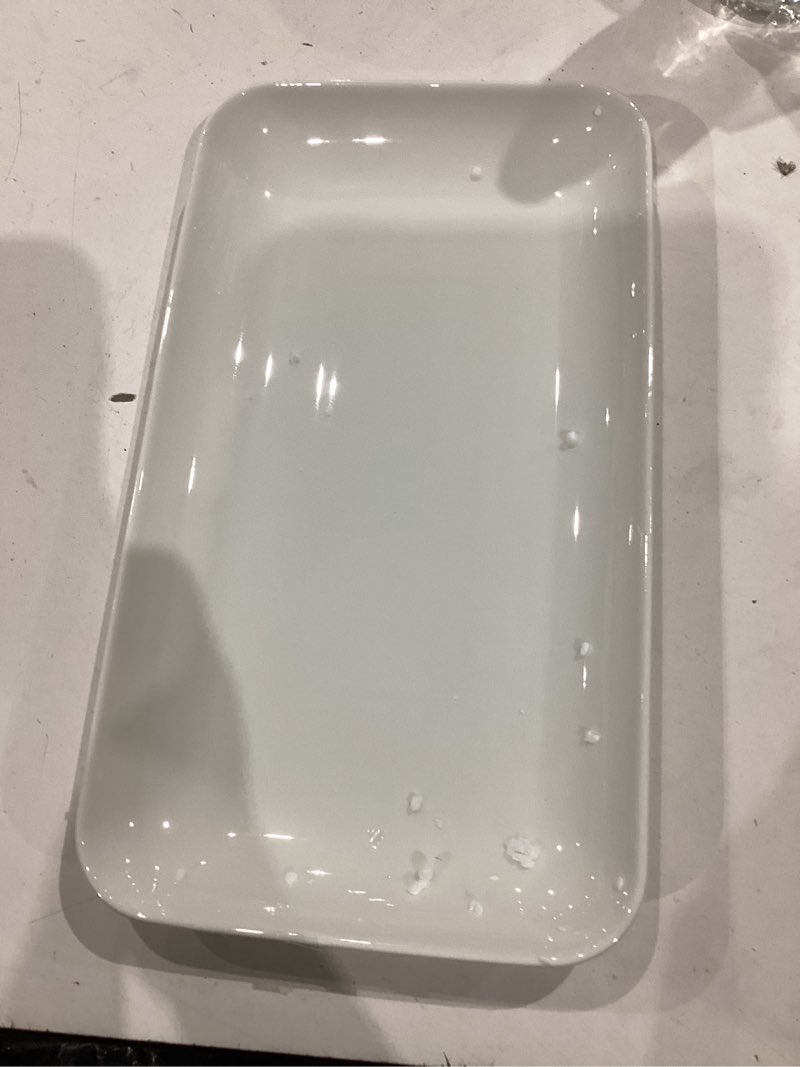 Condition photo showing As Is for incomplete ))))similar ))wishdeco porcelain rectangle platters for  2, 9inch ceramic serving plates for christmas dinner party buffet. dishwasher microwave oven and fridge safe, white stacka