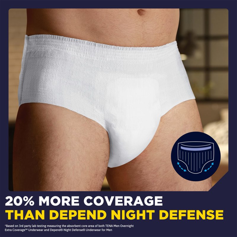 tena overnight extra coverage incontinence underwear for men, masculine and discreet, large/x-large, 48 ct large/x-large 48