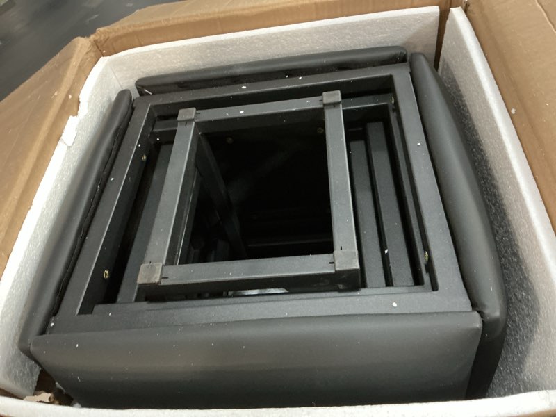 Condition photo showing Good Condition for 5 in 1 Nesting Ottoman Cube Chair, Stackable Stools, Leather Square Ottoman Bench, Foot Stool with Wheels for Living Room,Dining Room 15.75x15.75x16.54 inches Black