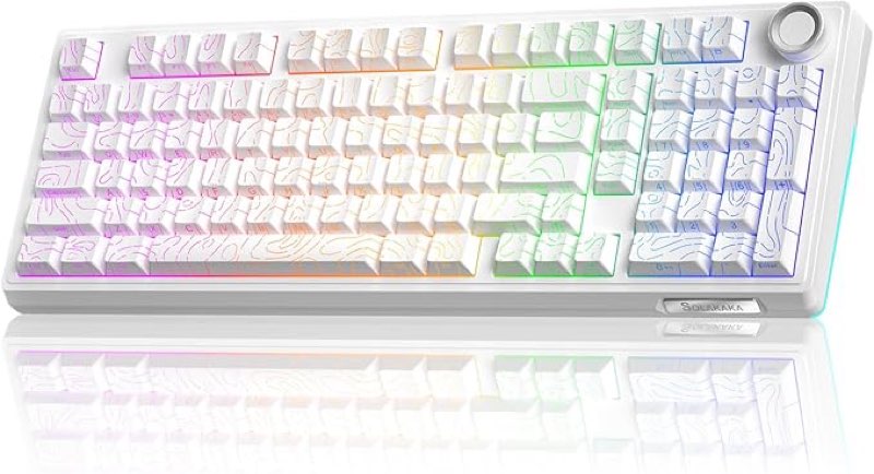 SOLAKAKA KI99 Pro 96% Wireless Mechanical Keyboard, RGB Gaming Keyboard, Hot-Swappable Pre-Lubed Switches, Gasket Structure Creamy Keyboards (Contour-Style White, Non-Silent Version)