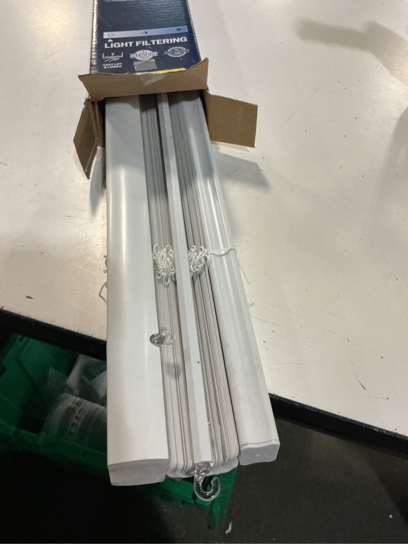 Condition photo showing Good Condition for project source light filtering 1-in slat width 39-in x 64-in cordless white vinyl light filtering mini-blinds