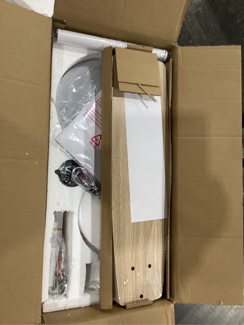Condition photo showing New/Like New for Modern 52 Inch Ceiling Fans with Lights and Remote for Bedroom Living Room Kitchen Home Office Indoor/Outdoor, 3CCT Dimmable, Dual Color 5 Blades 6 Speed Reversible Quiet DC Motor, White/Wood Grain White/Wood Grain 52inch-3
