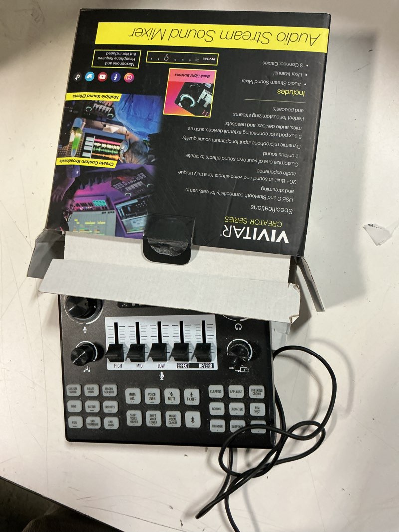 Condition photo showing As Is for vivitar audio mixer, multiple sound pads & effects for vlogging, black