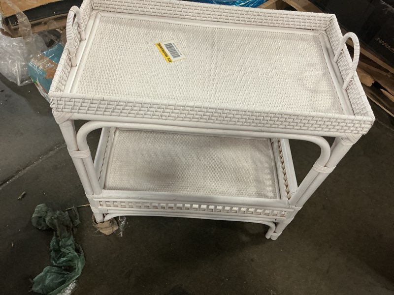 Condition photo showing As Is for lombok white rattan 26.4 in. w wine cart