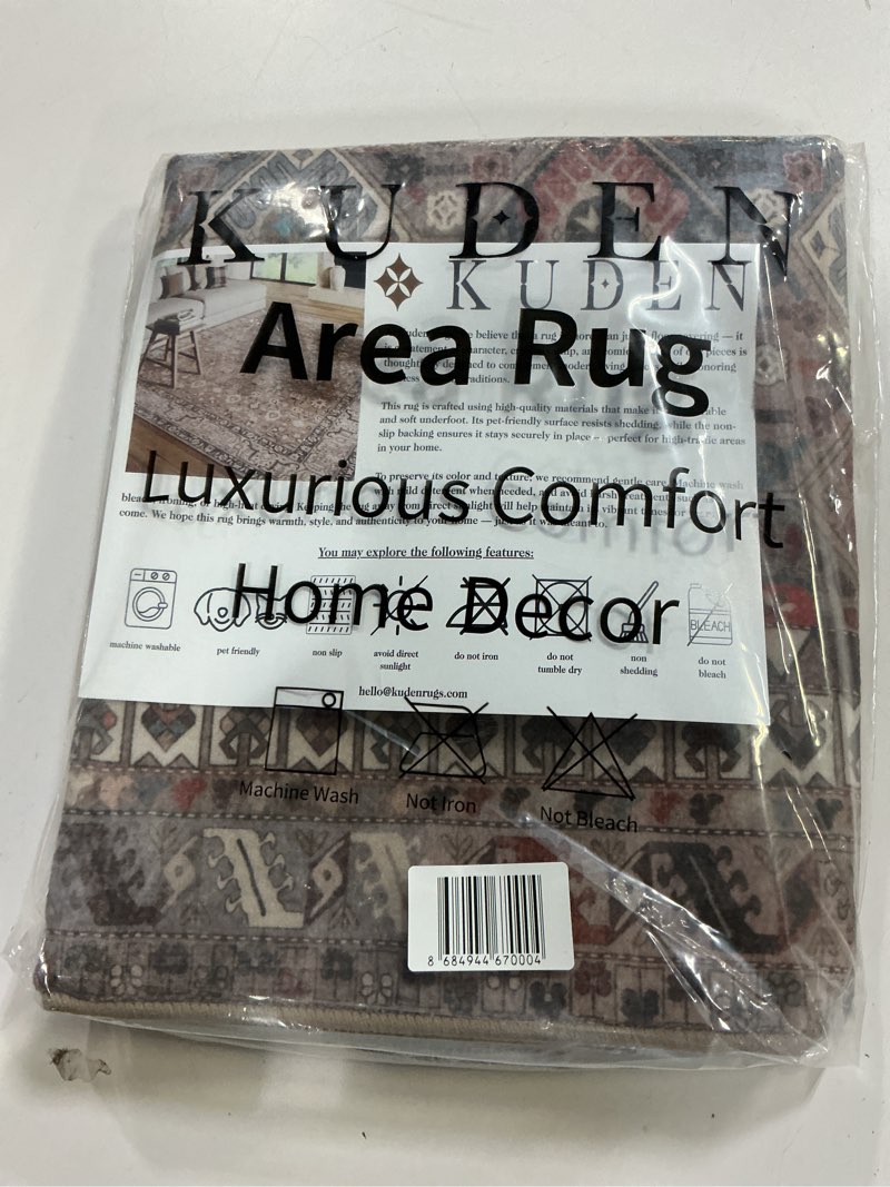 Condition photo showing New/Like New for kuden 2x3 small rug, machine washable, non-slip backing, vintage style, soft, low pile, area rugs for entryway kitchen indoor entrance red / blue / beige 2' x 3' rectangular