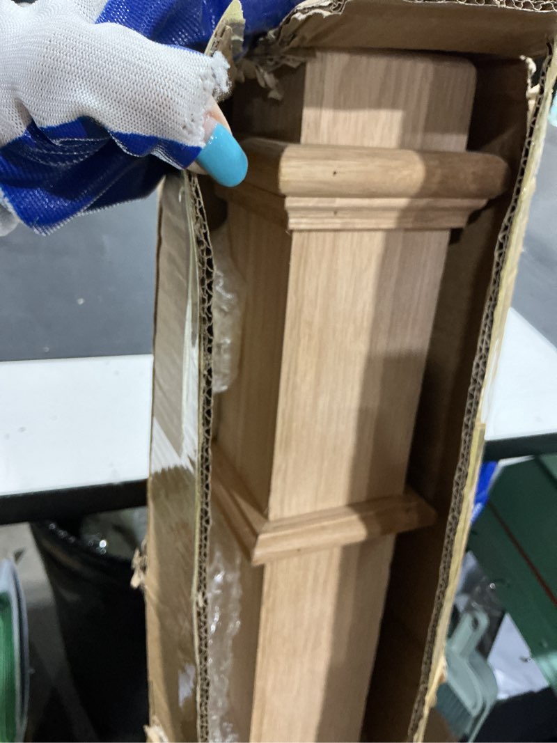 Condition photo showing Good Condition for 1 pcs 48" red oak stair newel post with 3 1/2" post and 4 1/2" sleeve, wood box newel with pedestal for staircase, plain style wood balusters interior for stair remodeling