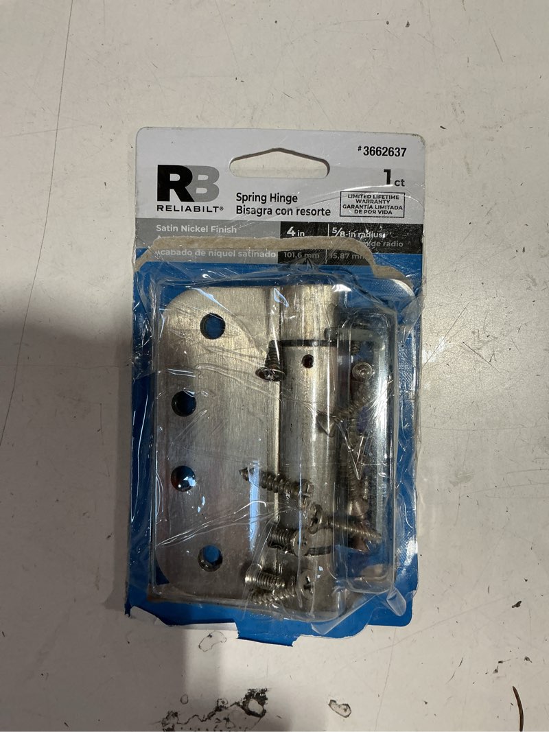 Condition photo showing Good Condition for reliabilt 4-in h x 5/8-in radius satin nickel spring interior door hinge