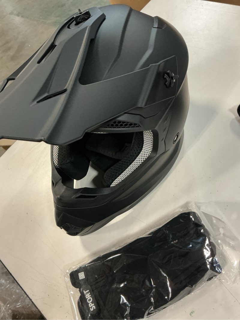 Condition photo showing Good Condition for oumurs kids dirt bike helmet dot approved, youth full face motocross helmet | 5-in-1 with uv goggles,gloves, storage bag, multiple vents, washable liner, boys girls 5-14, atv utv bmx mx black large