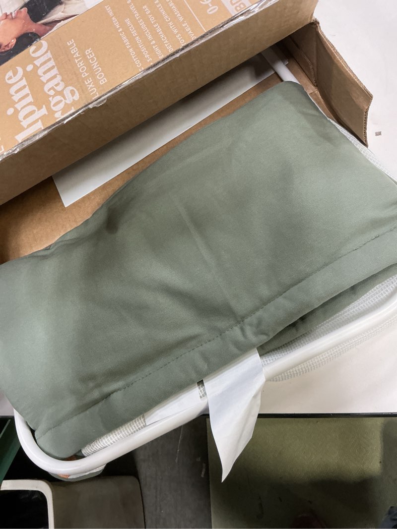 Condition photo showing Good Condition for Baby Delight Alpine Deluxe Portable Baby Bouncer | Infant | 0-6 Months | 100% GOTS Certified Organic Cotton Fabric | Organic Sage Deluxe Organic Sage