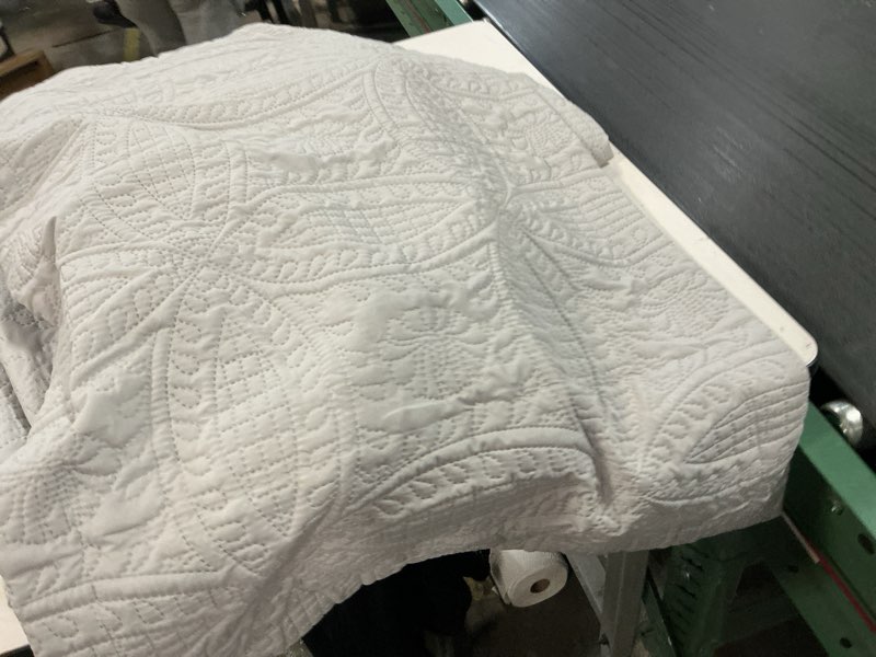 Condition photo showing As Is for Legacy Decor Grey Floral Bedspread Coverlet, Queen - Reversible All Season Oversized (3 Count