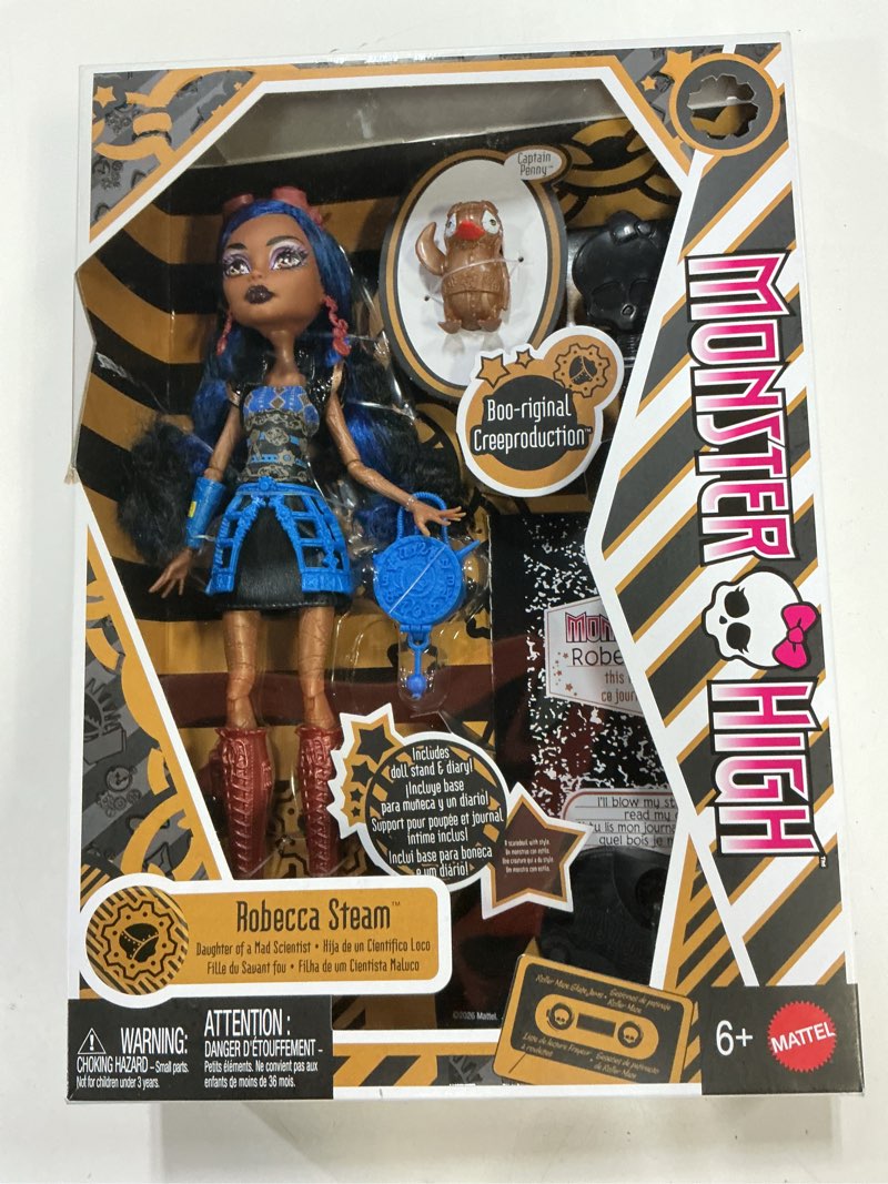 Condition photo showing New/Like New for monster high boo-riginal creeproduction robecca steam doll with diary, doll stand and pet
