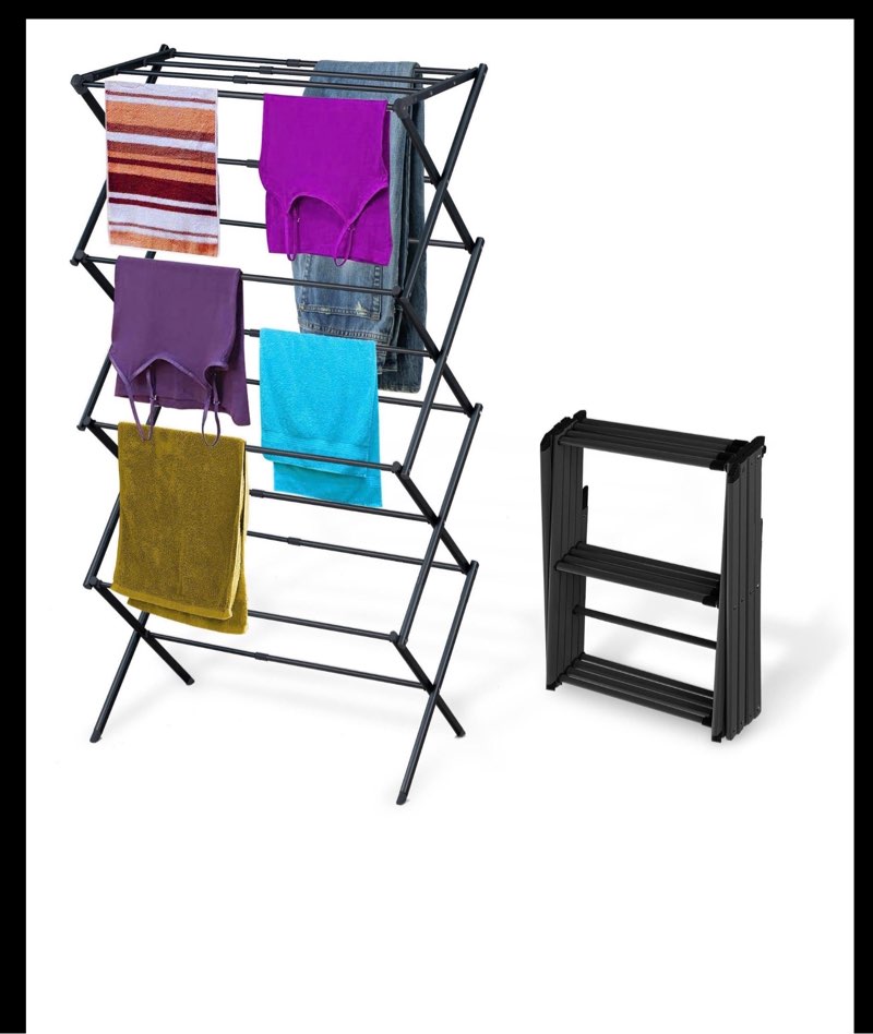 black+decker 4-tier expandable collapsible clothes drying rack, telescopic height, foldable space-saving laundry air dryer for towels, shirts & delicates – durable steel, no tools needed