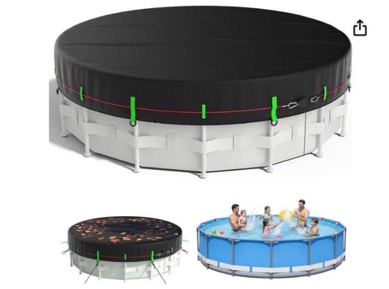 12ft round pool cover, 420d heavy duty above ground pool cover, super windproof with ratchet tension