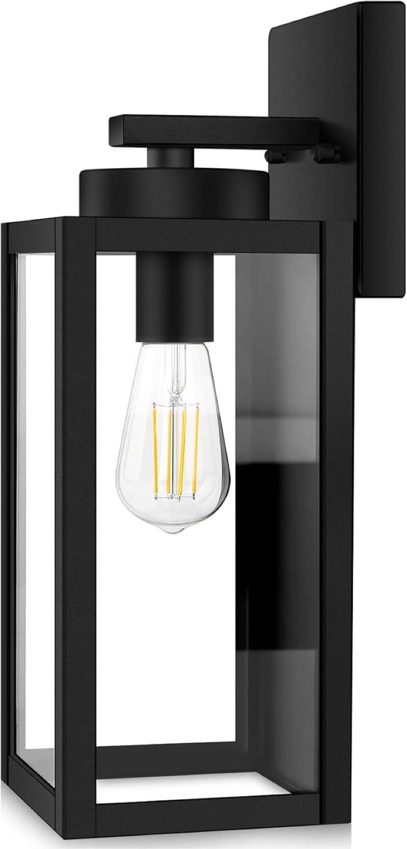 2 packs beslowe outdoor wall mount light fixture, exterior wall lantern waterproof, black outside porch sconce lighting with matte black finish & glass shade for house garage doorway patio, e26 socket