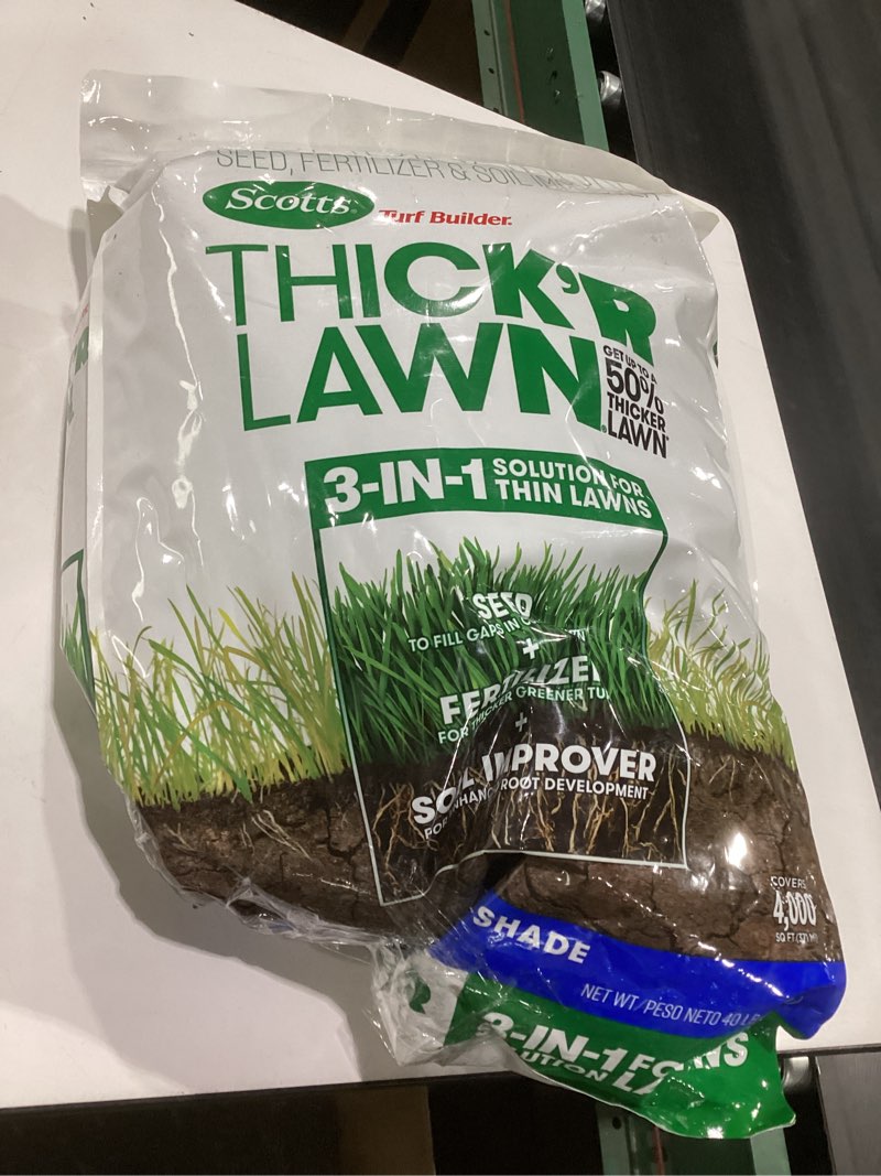 Condition photo showing As Is for scotts turf builder thick'r lawn sun and shade, combination seed, fertilizer and soil improver, thickens thin grass, 40 lbs. 40 lb.
