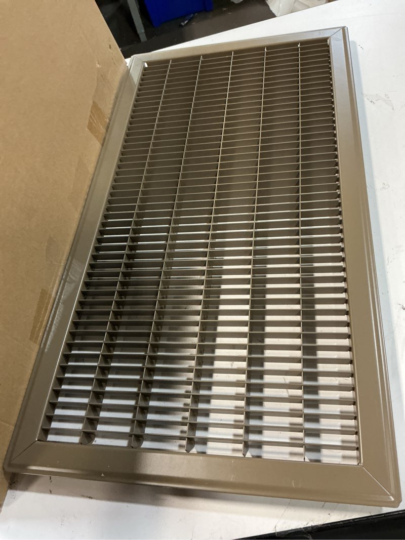 Condition photo showing Good Condition for fits 12x24 and 24x12 duct opening | return air floor grille by handua | walkable vent cover grill for floor | brown | heavy duty fixed blades | outer dimensions: 13.75"w x 25.75"h 1 12"w x 24"h [duct opening]