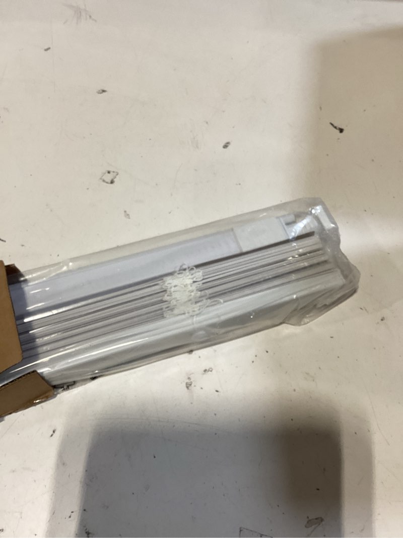 Condition photo showing New/Like New for lazblinds no tools no drill 1" vinyl mini blinds, cordless blinds for windows, light filtering horizontal window blinds & shades, 22" w x 64" h, white cordless-white 22" w x 64" h