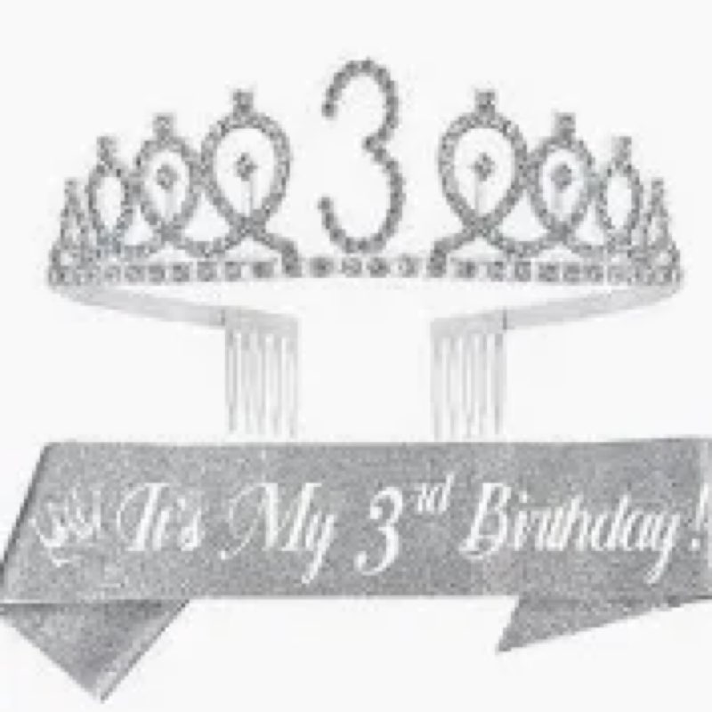 3rd birthday decorations for girls silver with 3rd birthday sash and tiara.