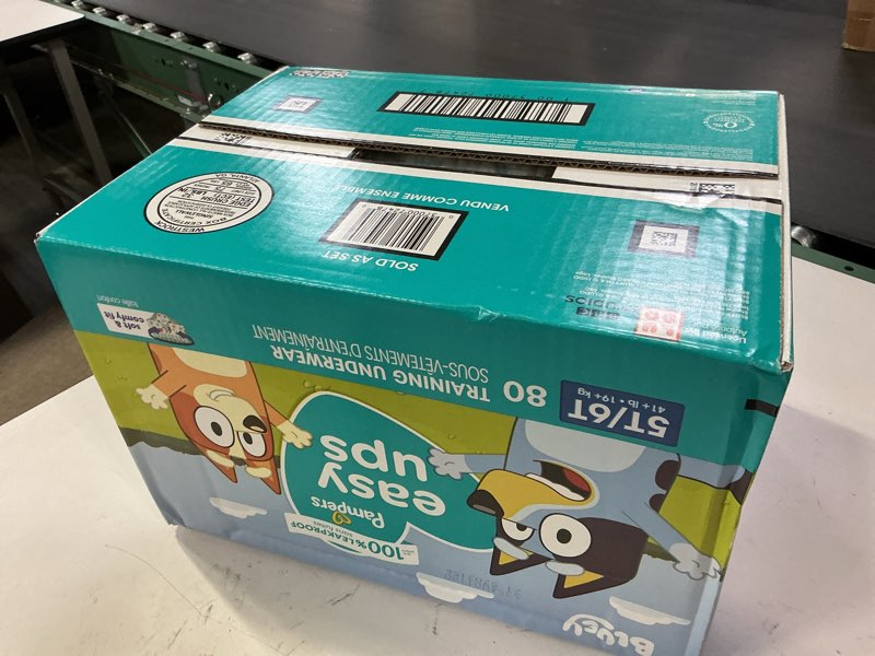Condition photo showing New/Like New for Pampers Training Pants - Easy Ups Boys & Girls Bluey - Size 5T-6T, 80 Count, Children's Potty Underwear (Packaging May Vary) 5T-6T 80