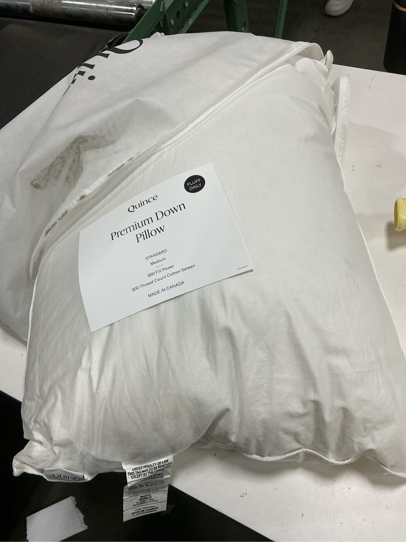 Condition photo showing As Is for quince premium down pillow standard medium 