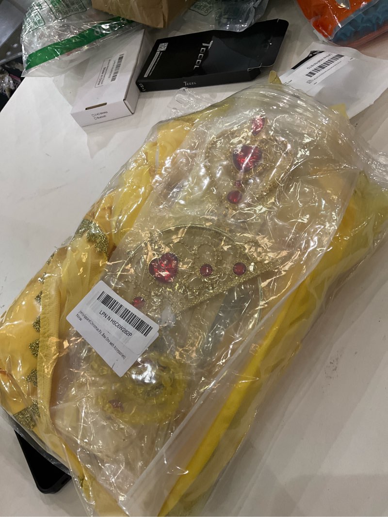 JerrisApparel Christmas Party Fancy Costume Deluxe Princess Dress Up for Girls (4T, Yellow with Acce